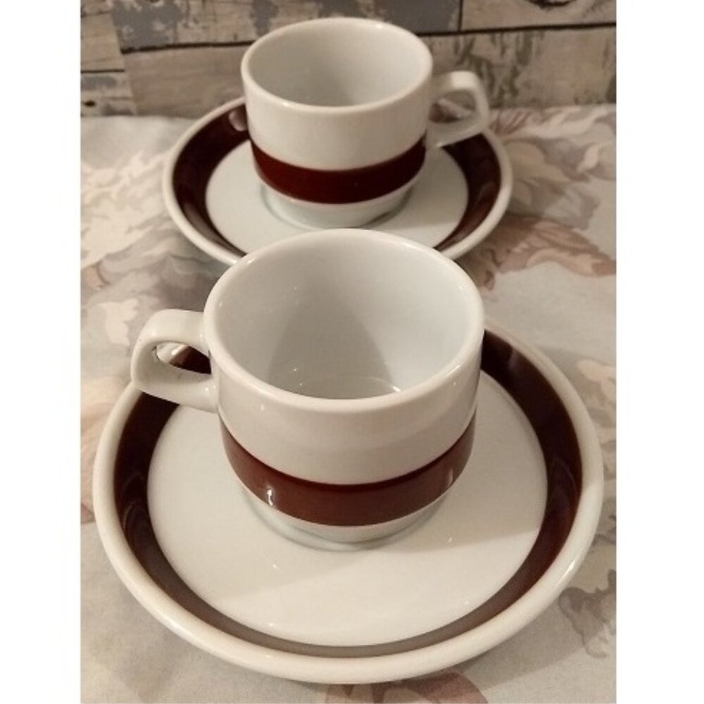 Vintage Café style Set of 2 Matching Demitasse or Espresso Cups Saucers